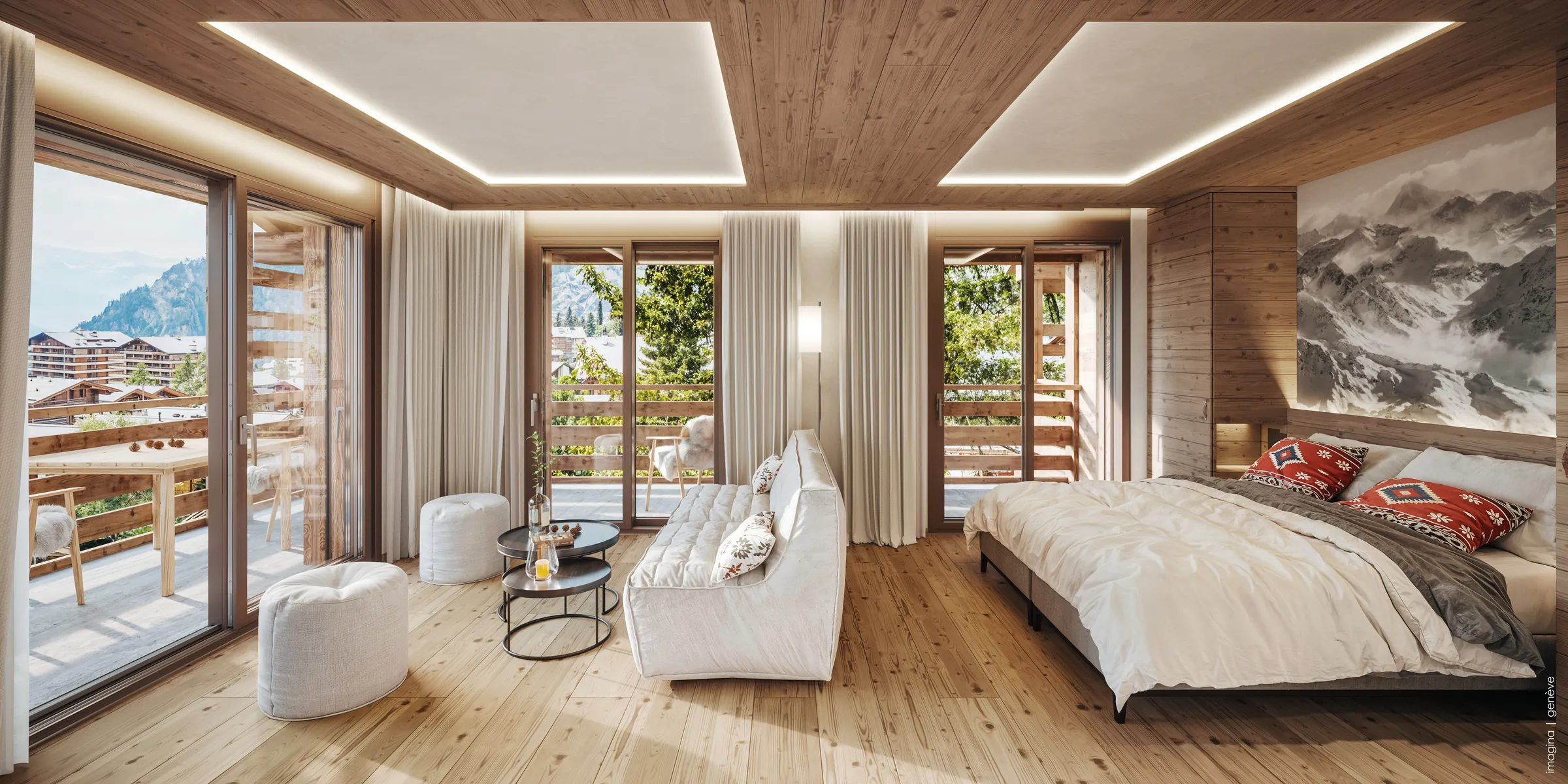 Mountain Suite Terrace with a lounge area and a king-size bed