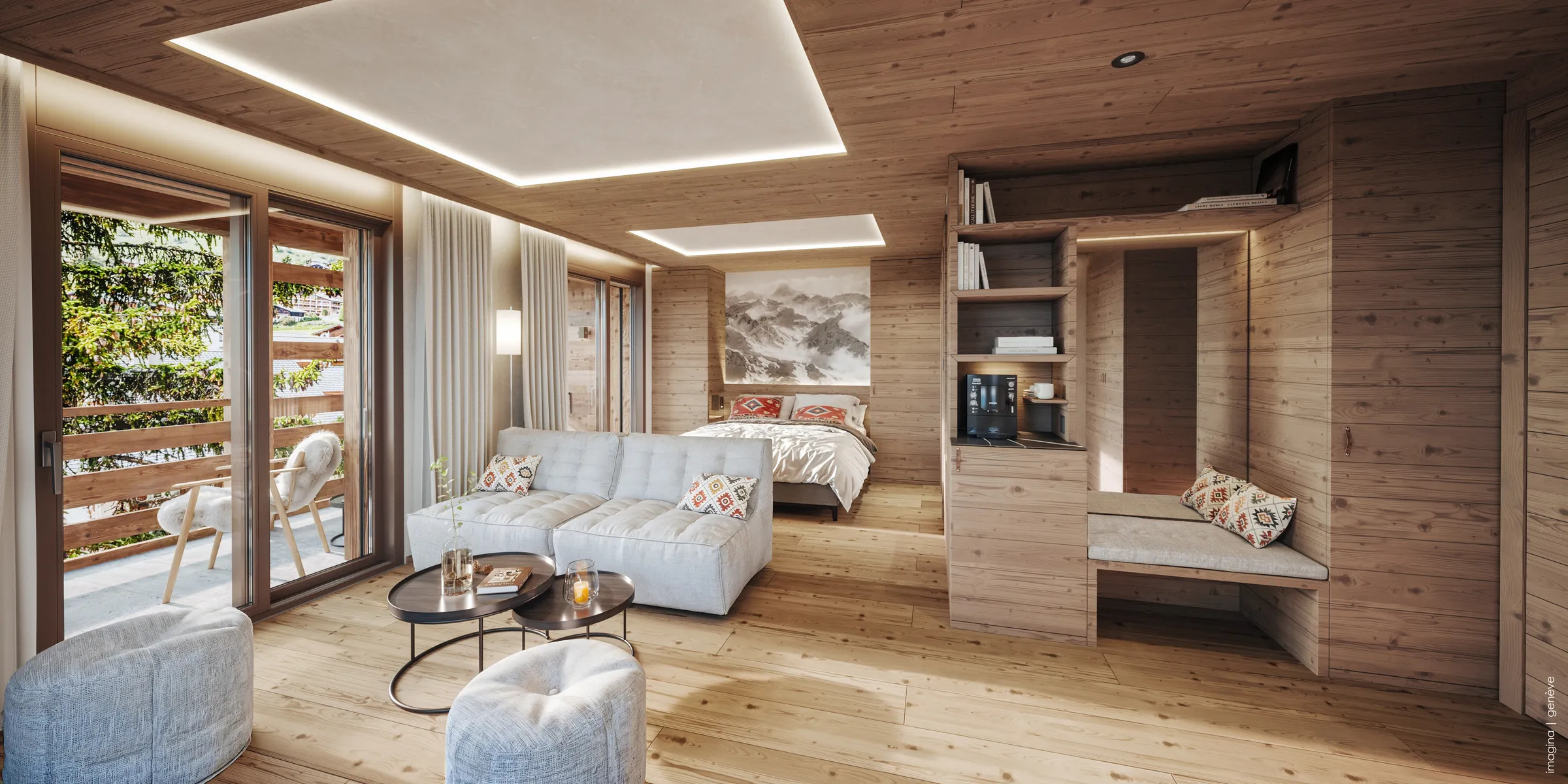 Mountain Suite Terrace lounge with a bookcase