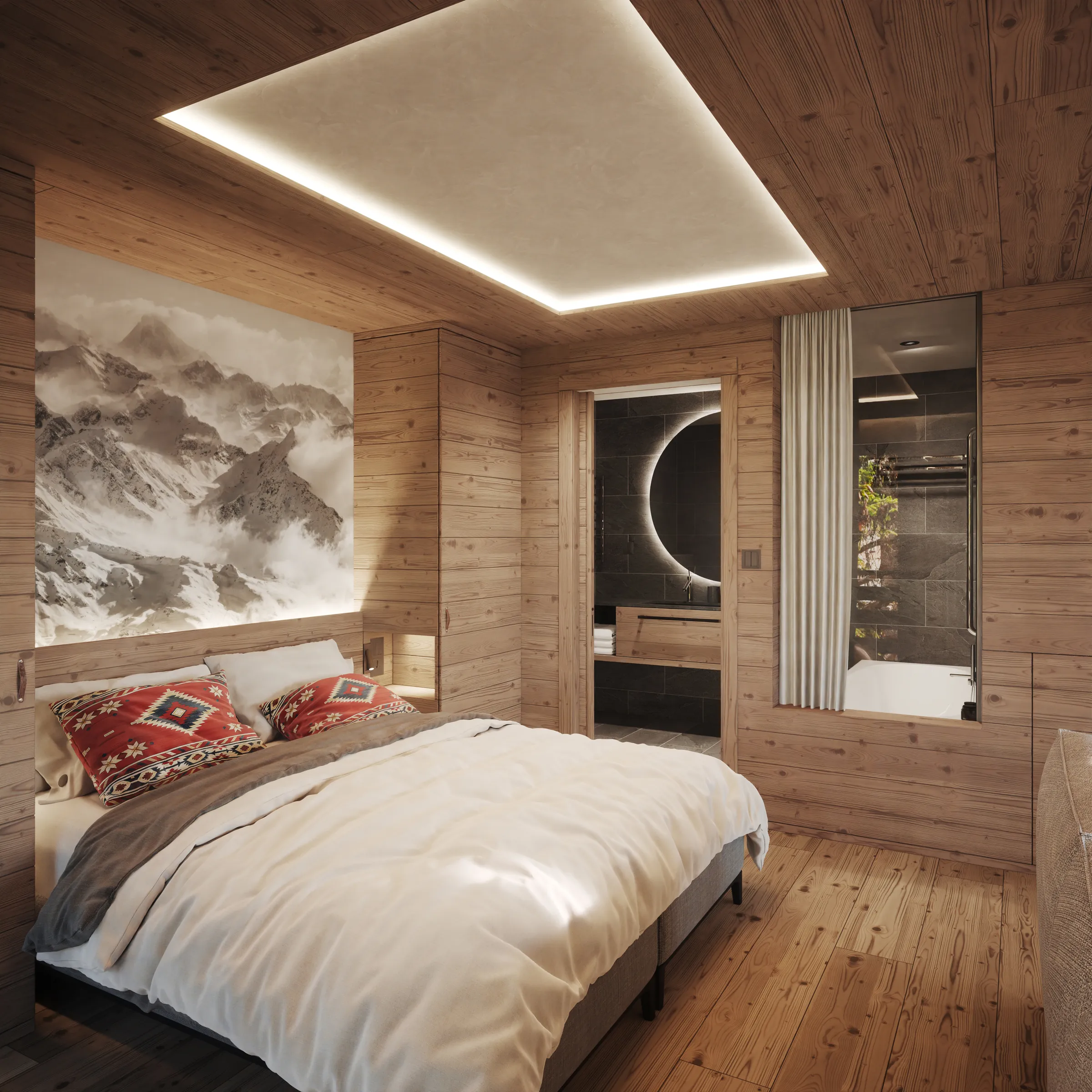 Mountain Suite Terrace bedroom with a mountain mural