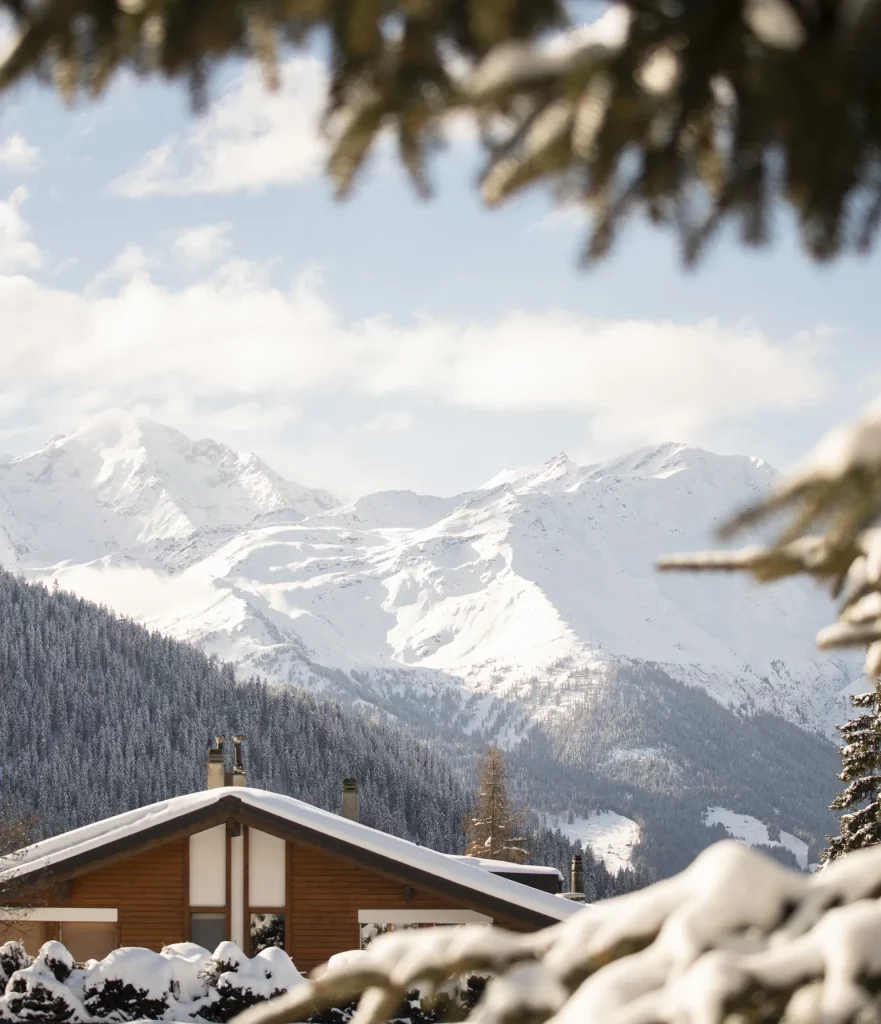 Snow-covered chalets in Verbier village